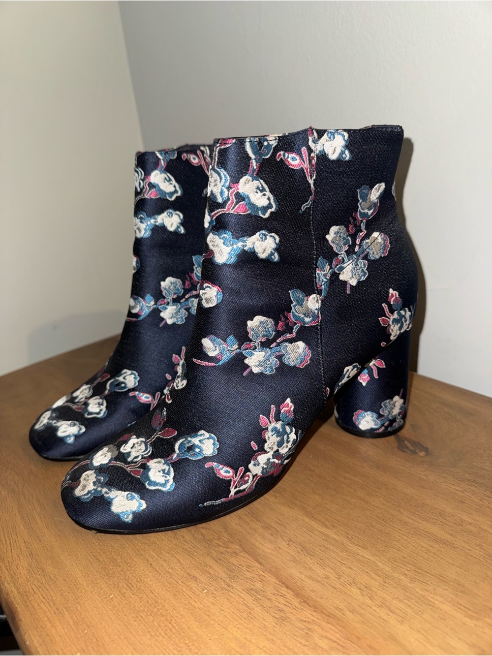 Urban Outfitters Navy Floral Embroidered Ankle Booties